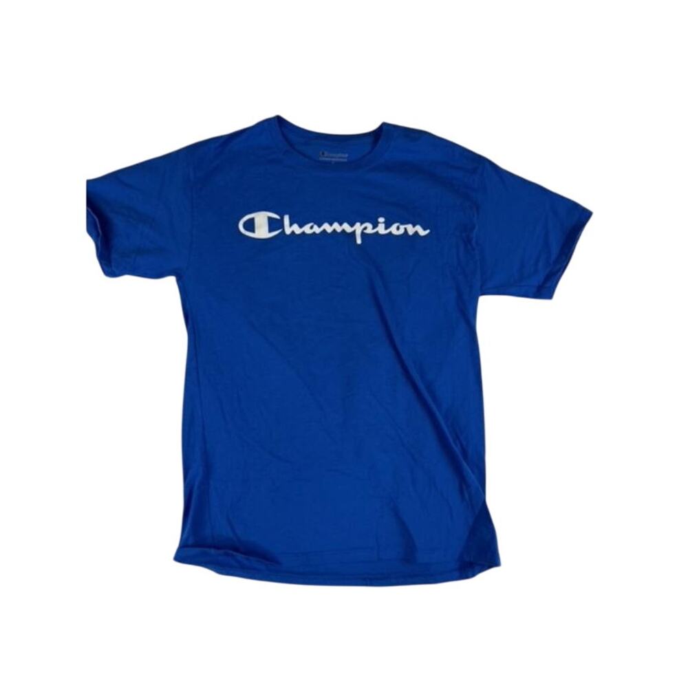Champion Men's Blue Script Logo T-Shirt Medium Athletic Fit